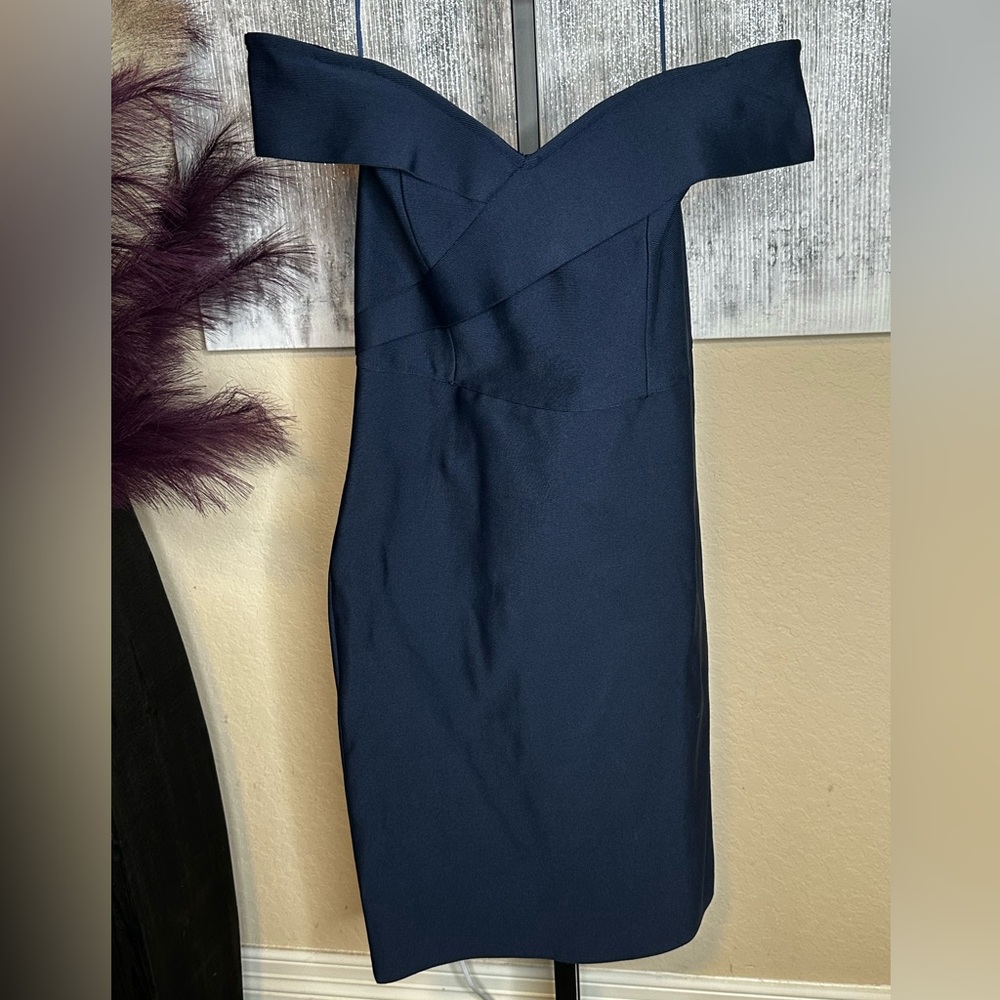 Fashion Nova Midnight Blue Off-Shoulder Midi Dress